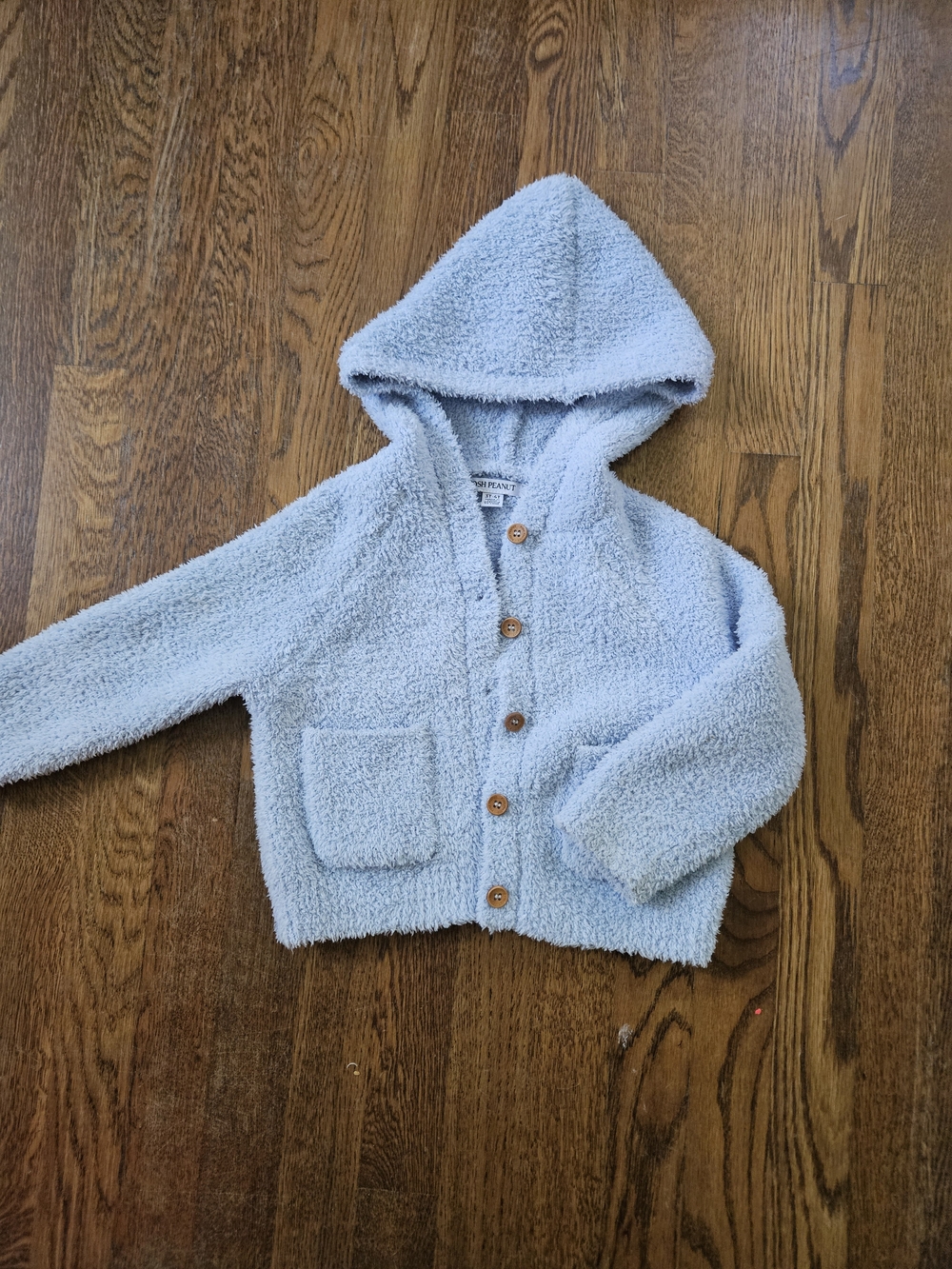 Posh Peanut Light Blue Hooded Button-Up Plush Sweater